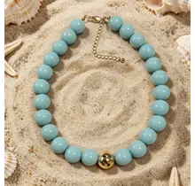 Lichtblauwe Kralen Ketting met Gouden Detail – Summer Vibes Necklace