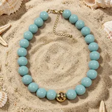 Lichtblauwe Kralen Ketting met Gouden Detail – Summer Vibes Necklace