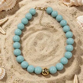 Lichtblauwe Kralen Ketting met Gouden Detail – Summer Vibes Necklace
