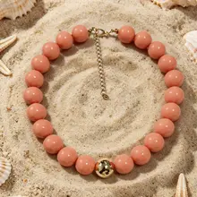 Koraal Roze Kralen Ketting met Gouden Detail – Feminine Trend Necklace