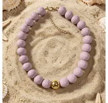 Lila Kralen Ketting met Gouden Detail – Trendy Pastel Statement Necklace