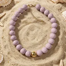 Lila Kralen Ketting met Gouden Detail – Trendy Pastel Statement Necklace
