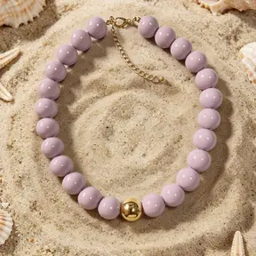 Lila Kralen Ketting met Gouden Detail – Trendy Pastel Statement Necklace