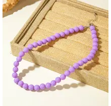 Lila Kralen Ketting 40+5 cm met Stainless Steel Sluiting – Trendy Pastel Necklace