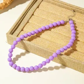 Lila Kralen Ketting 40+5 cm met Stainless Steel Sluiting – Trendy Pastel Necklace