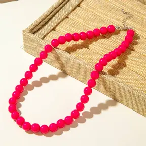 Fuchsia Roze Kralen Ketting 40+5 cm – Statement Color Necklace met Stainless Steel Sluiting