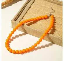 Oranje Kralen Ketting 40+5 cm – Zomerse Statement Necklace met Stainless Steel Sluiting