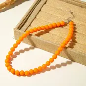 Oranje Kralen Ketting 40+5 cm – Zomerse Statement Necklace met Stainless Steel Sluiting