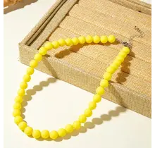 Gele Kralen Ketting 40+5 cm – Trendy Zomer Ketting met Stainless Steel Sluiting