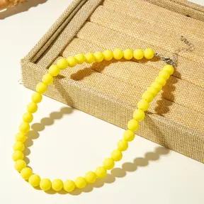 Gele Kralen Ketting 40+5 cm – Trendy Zomer Ketting met Stainless Steel Sluiting