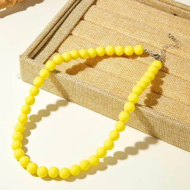 Gele Kralen Ketting 40+5 cm – Trendy Zomer Ketting met Stainless Steel Sluiting