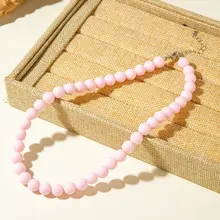 Licht Roze Kralen Ketting 40+5 cm – Feminine Necklace met Stainless Steel Sluiting