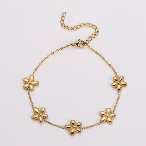 Stainless Steel Armband Bloemetjes Goud – Minimalistische Daisy Armband 20+5 cm