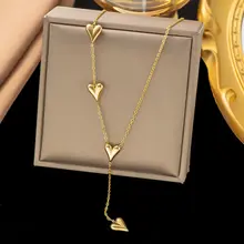 Stainless Steel Ketting Hartjes Goud – Y Ketting Hartjes 40+5 cm Minimalistisch