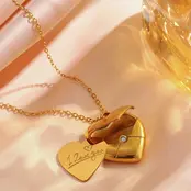 Stainless Steel Hart Locket Ketting Goud – “I Love You” Hanger 45+5 cm