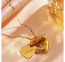 Stainless Steel Hart Locket Ketting Goud – “I Love You” Hanger 45+5 cm