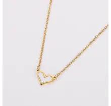 Stainless Steel Ketting Hartje Parelmoer Wit – Minimalistische Gouden Ketting 40+5 cm