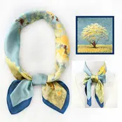 Blauw Geel Kunstprint Sjaaltje – Elegante Soft Tones