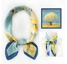 Blauw Geel Kunstprint Sjaaltje – Elegante Soft Tones