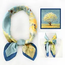 Blauw Geel Kunstprint Sjaaltje – Elegante Soft Tones