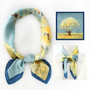 Blauw Geel Kunstprint Sjaaltje – Elegante Soft Tones