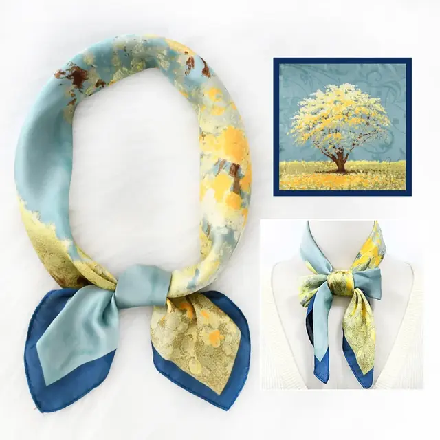 Blauw Geel Kunstprint Sjaaltje – Elegante Soft Tones