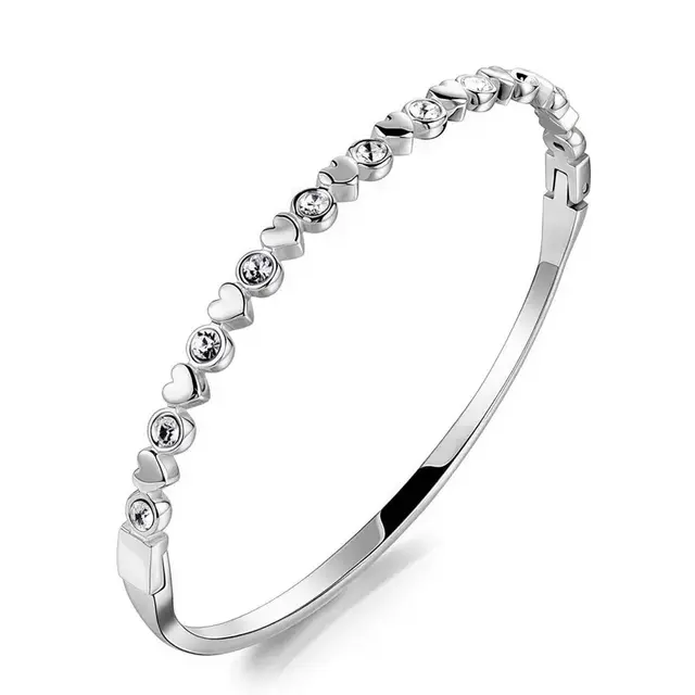 Stainless Steel Bangle met Hartjes en Zirkonia – Goud & Zilver Armband