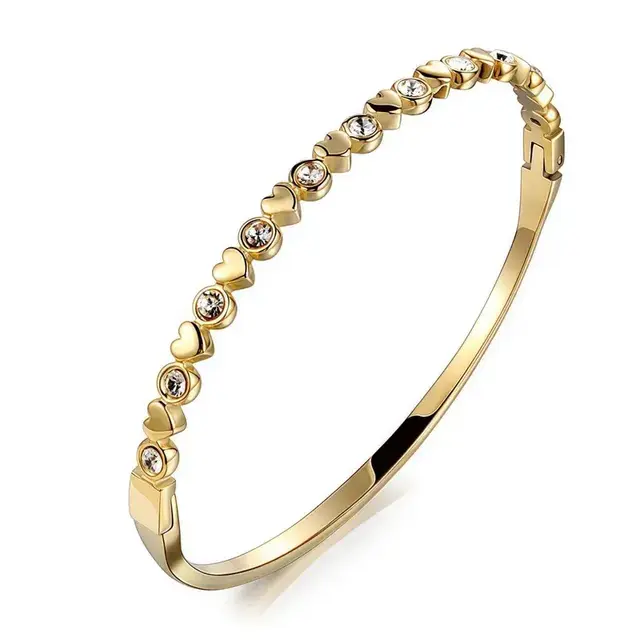 Stainless Steel Bangle met Hartjes en Zirkonia – Goud & Zilver Armband
