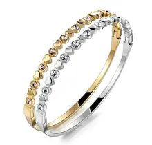 Stainless Steel Bangle met Hartjes en Zirkonia – Goud & Zilver Armband