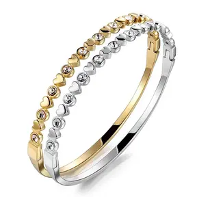 Stainless Steel Bangle met Hartjes en Zirkonia – Goud & Zilver Armband