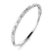 Stainless Steel Bangle met Klaver Bloemen en Zirkonia – Zilverkleurige Armband
