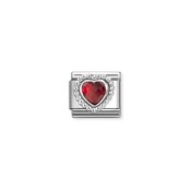 NOMINATION COMPOSABLE CLASSIC HEART WITH DOTS RICH SETTING RED 330606/005