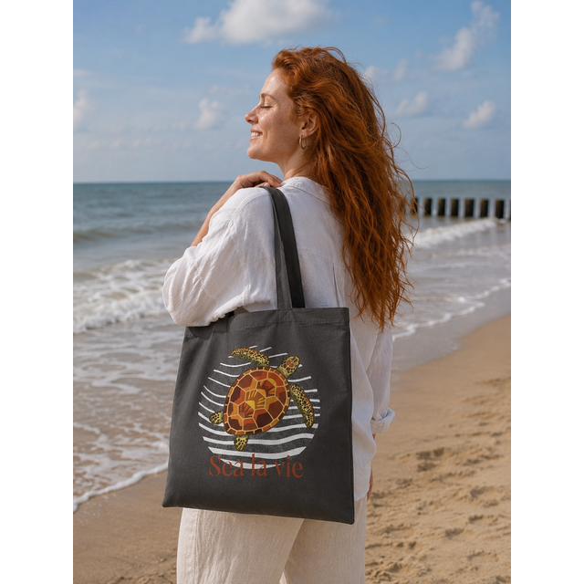 Goodies Label Cotton Bag Grijs Sea La Vie Schildpad