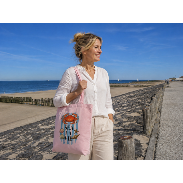 Goodies Label Cotton Bag zacht roze Sea La Vie Krab