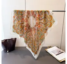 Goodies Label Sjaaltje Paisley Ivory Orange 70 x 70 cm