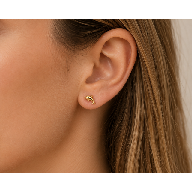 Stainless Steel Oorstuds Dolfijn – Goud