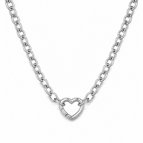 Goodies Label Zilverkleurige Stainless Steel Schakelketting met Hart Clicker – 40 cm
