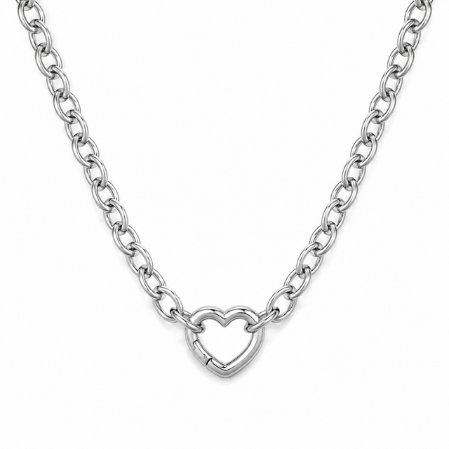 Goodies Label Zilverkleurige Stainless Steel Schakelketting met Hart Clicker – 40 cm