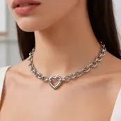 Goodies Label Zilverkleurige Stainless Steel Schakelketting met Hart Clicker – 40 cm