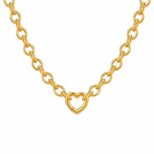Goodies Label Goudkleurige Stainless Steel Schakelketting met Hart Clicker – 40 cm