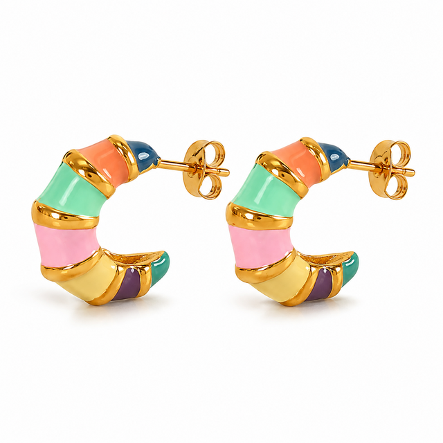 Goodies Label Stainless Steel Oorbellen Rainbow Hoops Goudkleurig