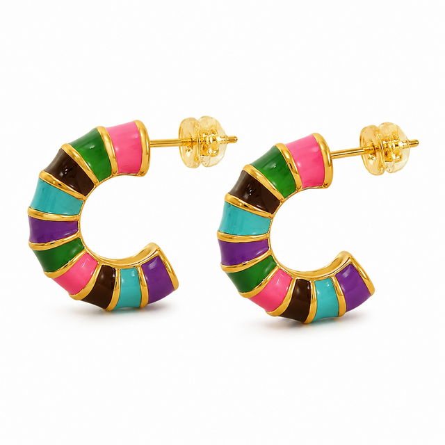 Goodies Label Stainless Steel Oorbellen Rainbow C-Hoops Goudkleurig