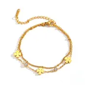Goodies Label Stainless Steel Armband Klaver & Zirconia Goudkleurig