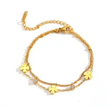 Goodies Label Stainless Steel Armband Klaver & Zirconia Goudkleurig