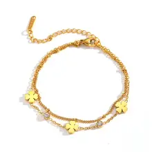Goodies Label Stainless Steel Armband Klaver & Zirconia Goudkleurig