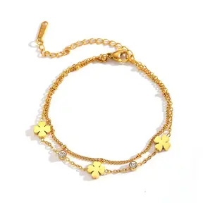 Goodies Label Stainless Steel Armband Klaver & Zirconia Goudkleurig