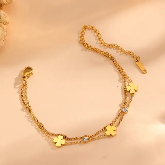 Goodies Label Stainless Steel Armband Klaver & Zirconia Goudkleurig