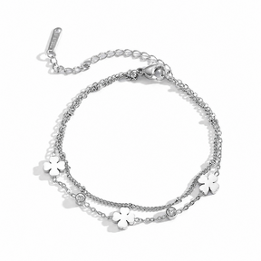 Goodies Label Stainless Steel Armband Klaver & Zirconia Zilverkleurig