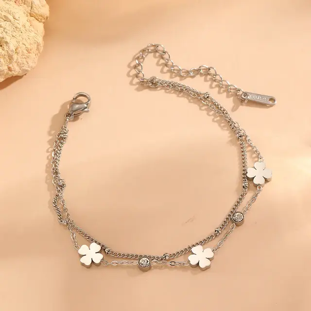 Goodies Label Stainless Steel Armband Klaver & Zirconia Zilverkleurig
