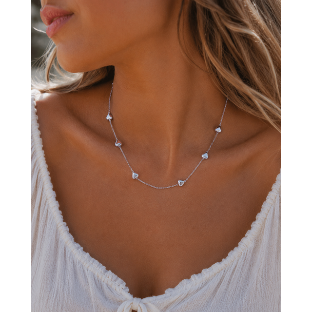 Goodies Label Stainless Steel Hartjes Ketting Zilverkleurig 40 + 5 cm